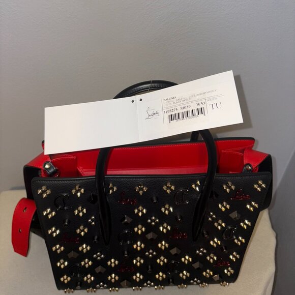 Authentic NWT Christian Louboutin Paloma Medium Top Handle Bag Black & Red - Picture 2 of 12